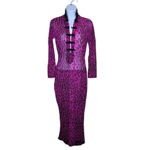 Vintage 90s House of Field Sheer Cheetah Maxi Dress Womens Size S Pink Bodycon